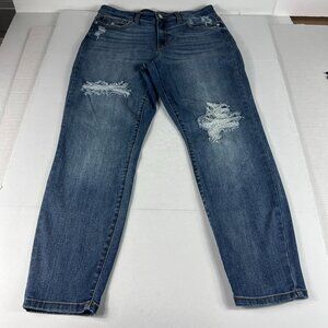 Judy Blue Jeans Women Measured 32x27 Slim High Rise Blue Distressed Denim Tag 30
